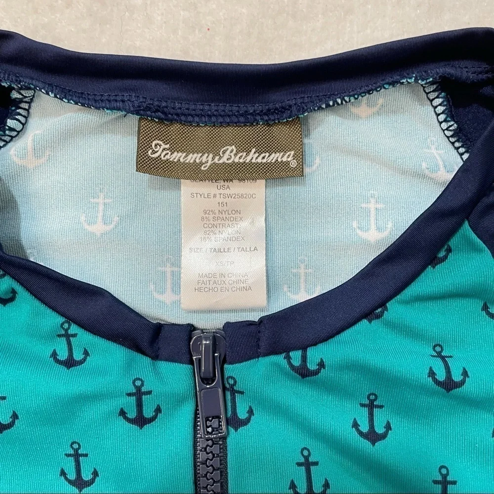 Tommy Bahama Navy & Teal full zip rash guard w/ anchors unisex see measurements